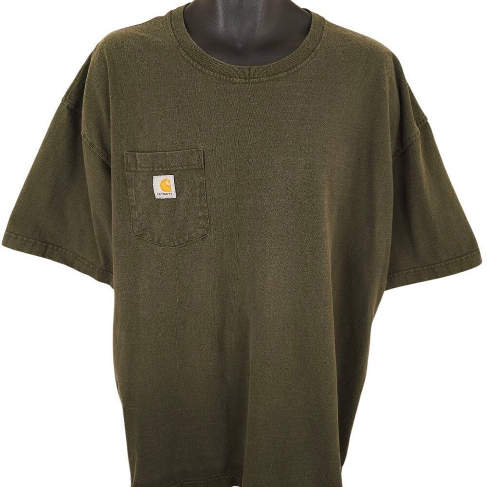 Carhartt Pocket T Shirt Mens Size 2XL Green Workwear Heavy Cotton OVERSIZED - Picture 2 of 7
